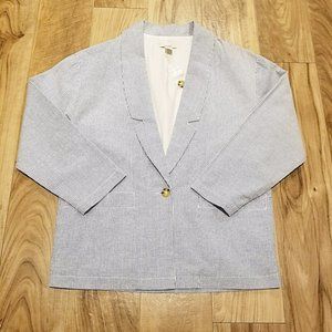 NEW Forever 21 Soft Slouchy Blazer Size S Womens Blue White Striped Jacket Coat